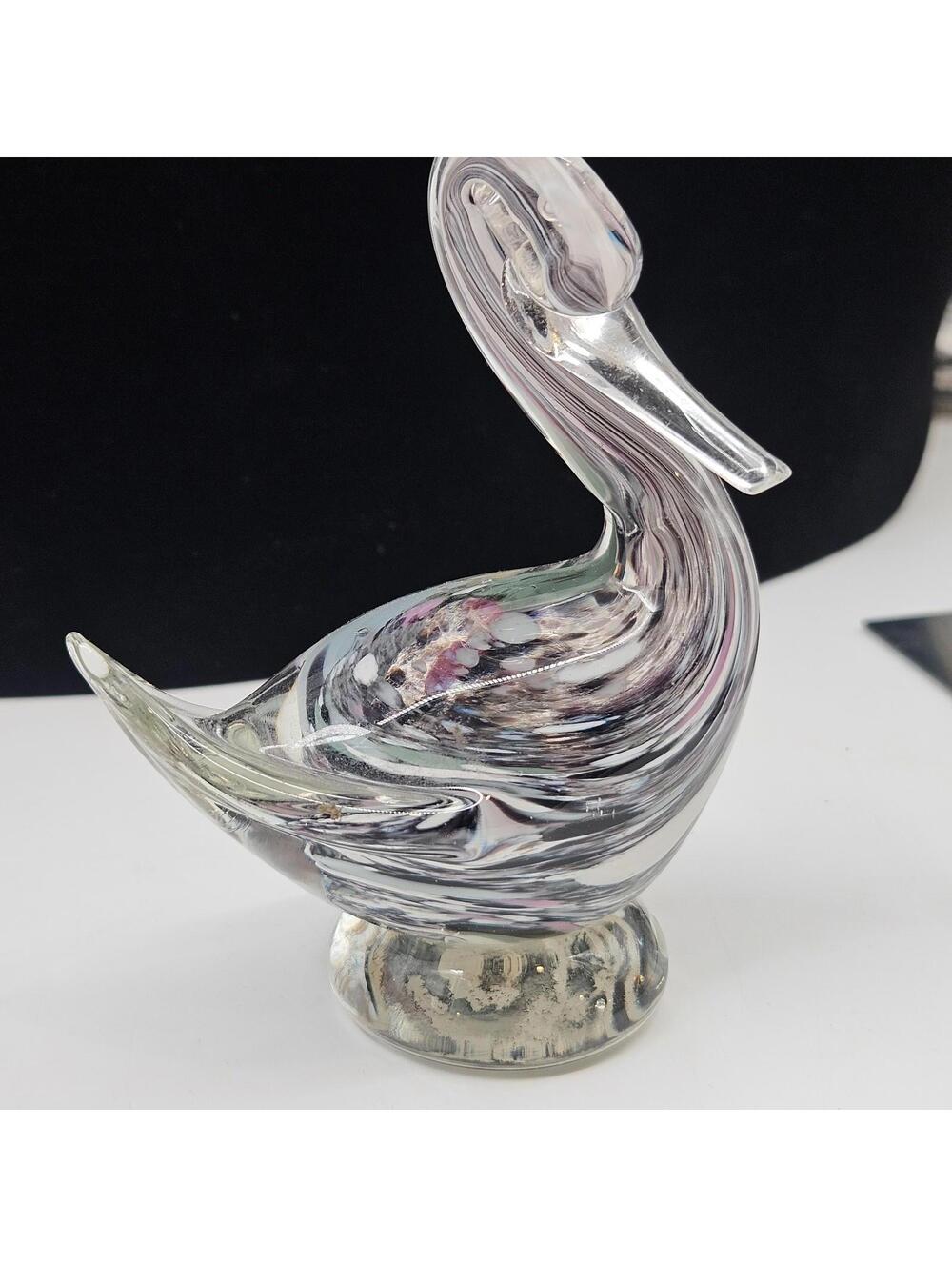 Vintage Hand Blown Bermuda Art Glass Swan Figurine Swirl Glass Bird 4”